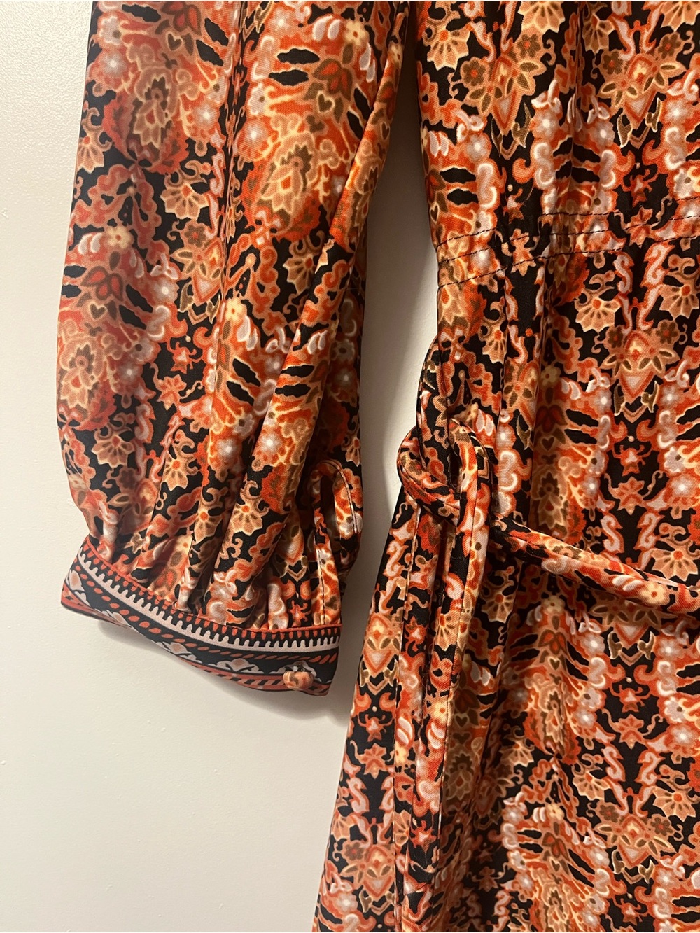 Women's Vintage Long Sleeve Printed Brown Midi Dress - Picture 4 of 4